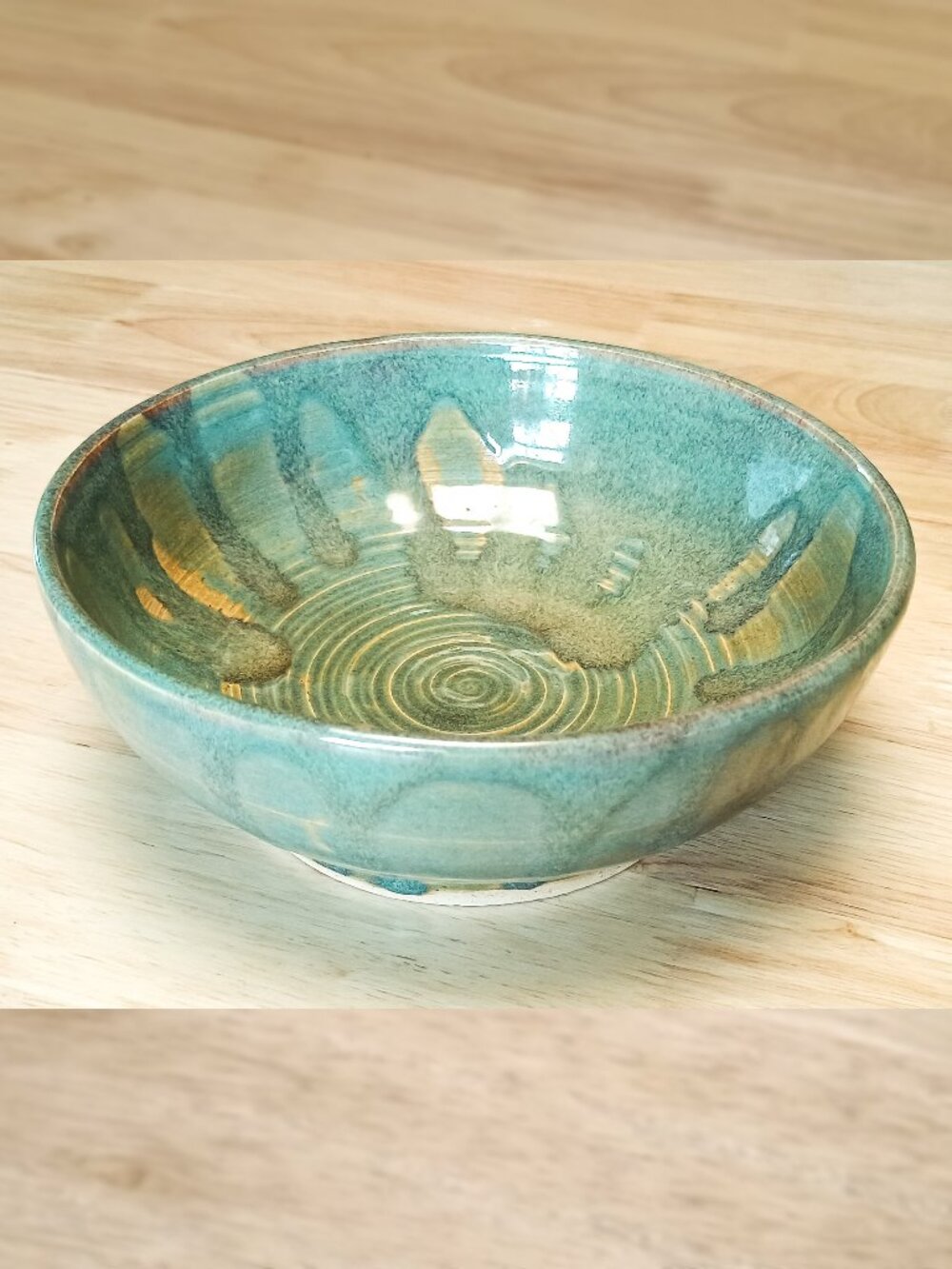 Art Pottery 6.5" Bowl, Drip Ware, Blue Green, Studio Stoneware, SIGNED NS - Picture 2 of 6